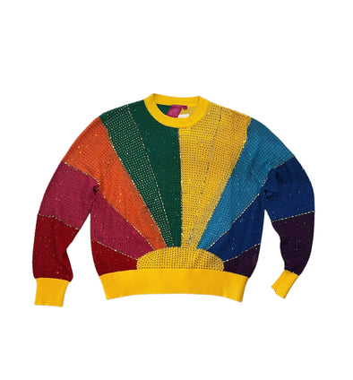 QOS Rainbow Sunshine Rhinestone Sweater
