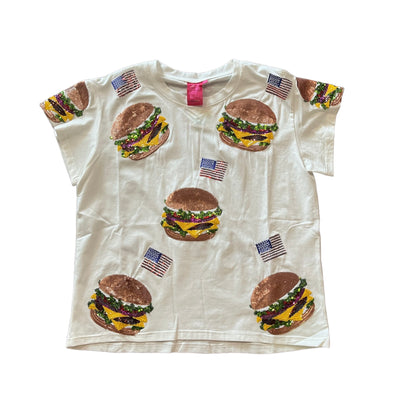 QOS White Scattered American Burger Tee