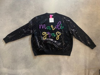 QOS Black Sparkle Mardi Gras Sweater