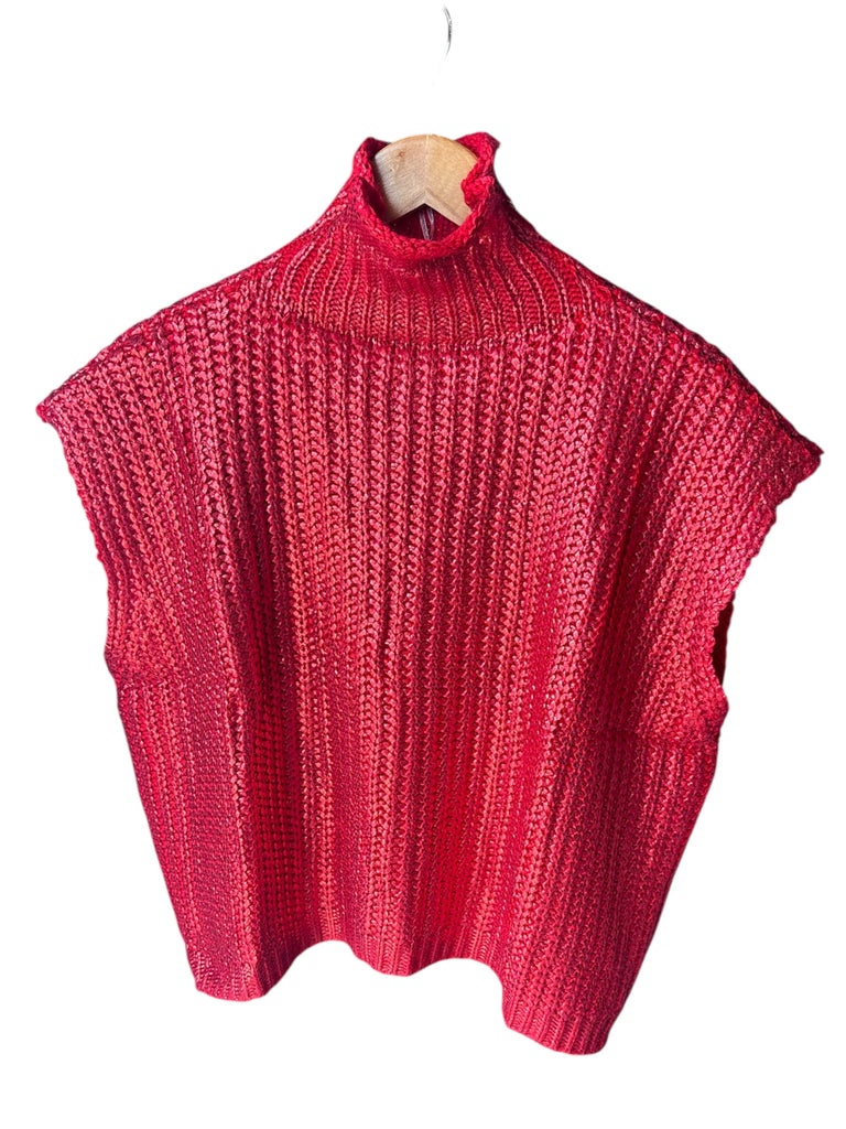 She+Shy Red Knitted Metallic Sweater Vest