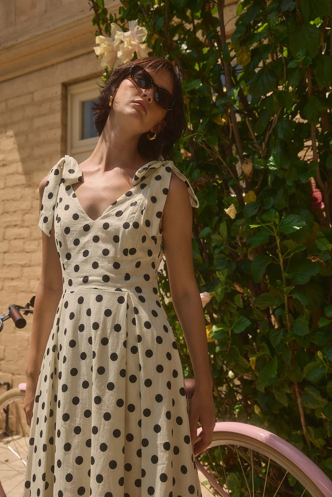 polka dot dress lady Cream Short | Avara Women's Wednesday Addams Polka Dot