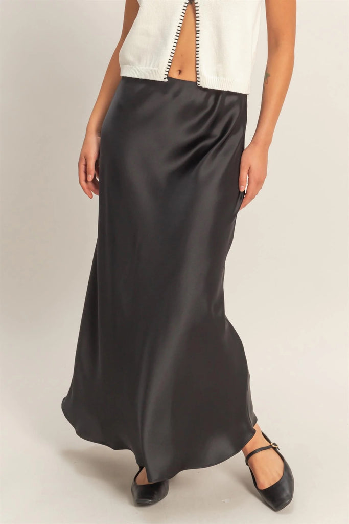 im)perf Double Satin Long Skirt / Black Double Zero Black Satin