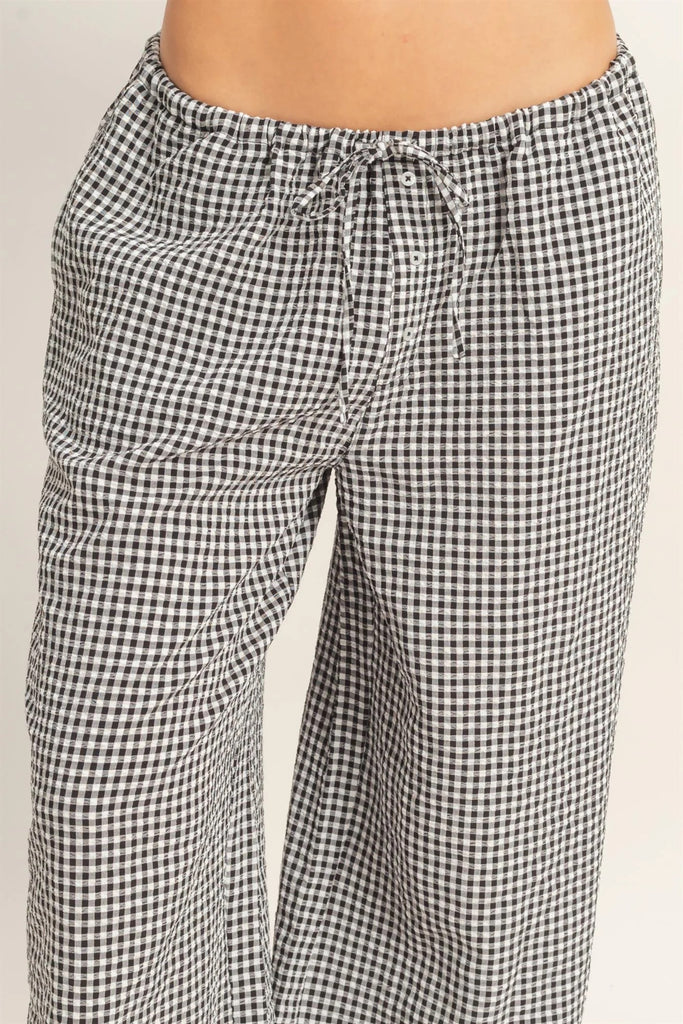 パンツ neighborhood GINGHAM CHECK EASY PANTS Double Zero Black Gingham Drawstring Wide-Leg Pants