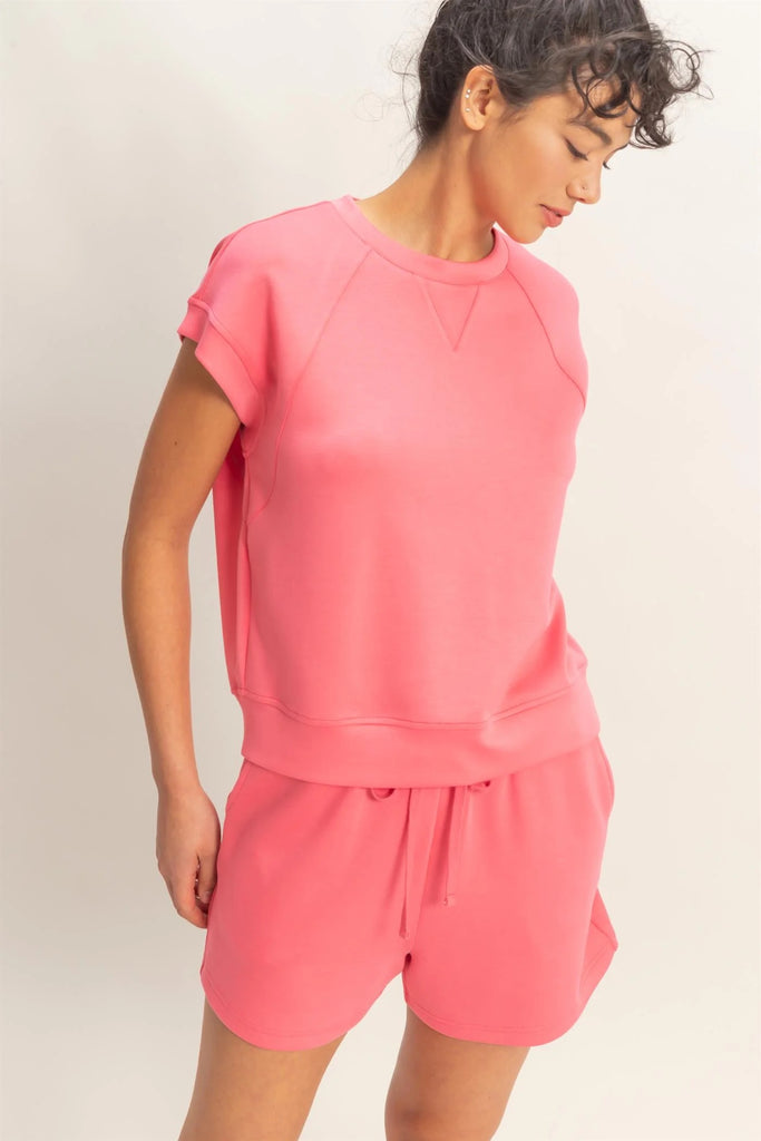 Double Zero Taffy Pink Crew Neck Sleeveless Top