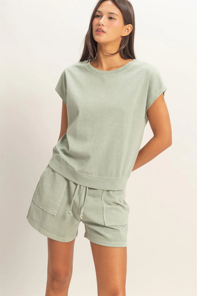 Double Zero Sage Green Sleeveless Crewneck Top