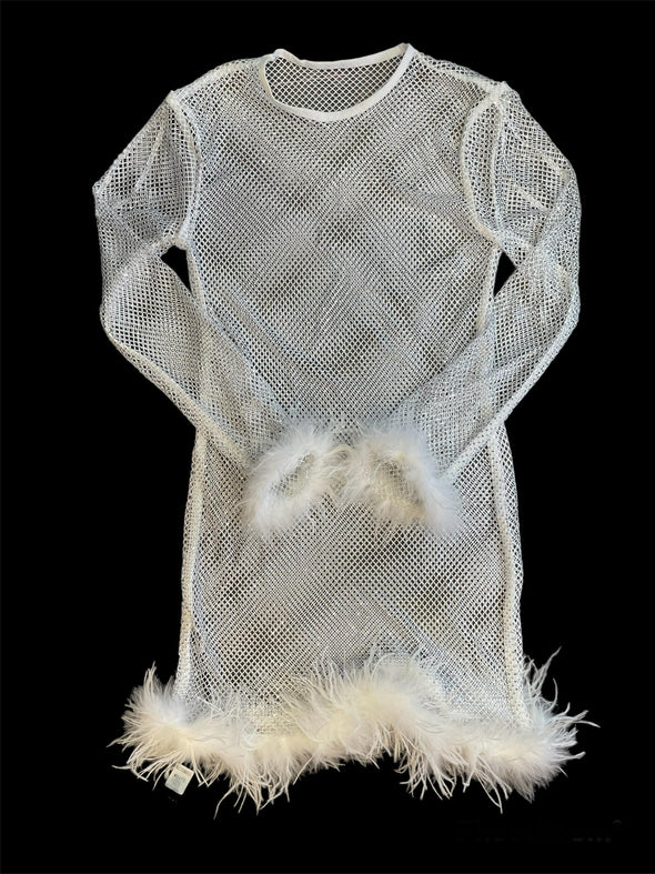 Beulah Style White Net Feather Dress