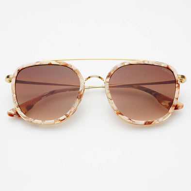 Freyers Weston Pink Pearl and Brown Acetate Round Unisex Sunglasses