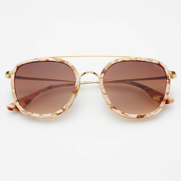 Freyers Weston Pink Pearl and Brown Acetate Round Unisex Sunglasses