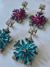 Louie Love Beaded Pink & Blue Snowflake Christmas Winter Earrings