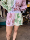 QOS Licensed Green, Pink,& Lavender Wicked Cotton Button Down Top