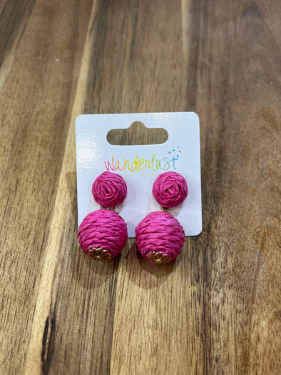 Pink Wicker Ball Earrings