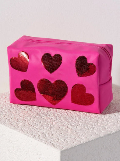 Shiraleah Pink Cara Sequin Hearts Zip Pouch