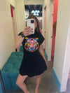 QOS Black Knit Dress with Rainbow Tiger Head