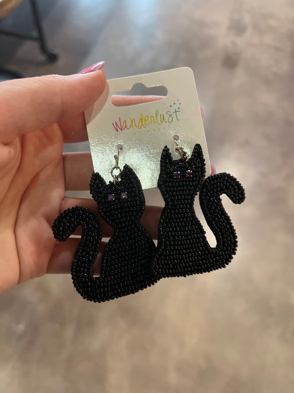 Beaded Black Cat Earrings