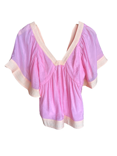 Fate by LFD Pink and Apricot Color Block Babydoll Top