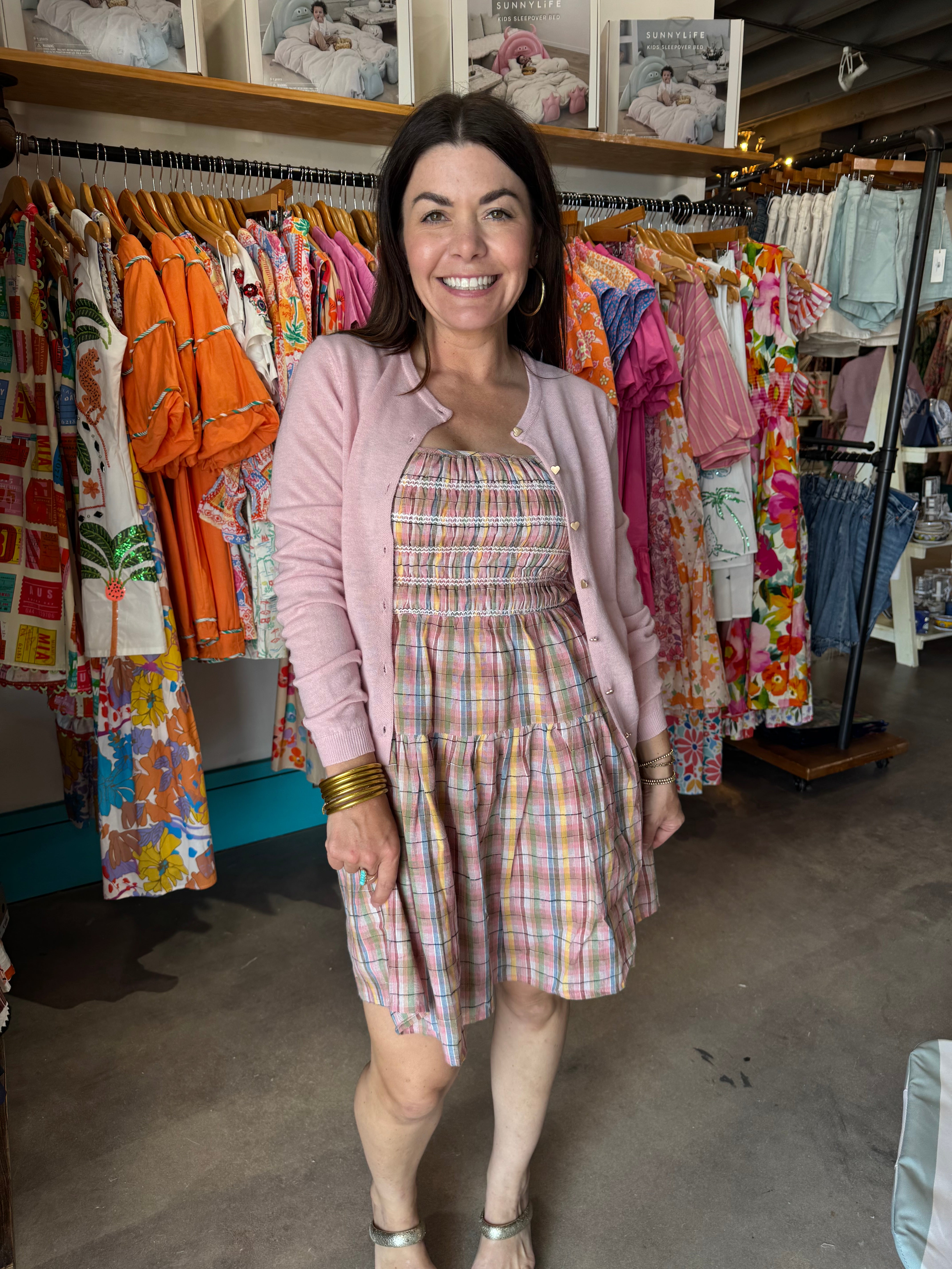 Aureum Multicolor Smocked Plaid Mini Dress