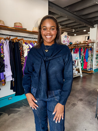 Sofie the Label Beau Navy Sweater With Shoulder Ties