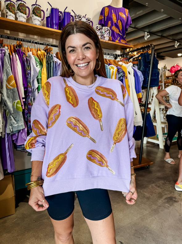 QOS Lavender Scattered Corndog Sweatshirt