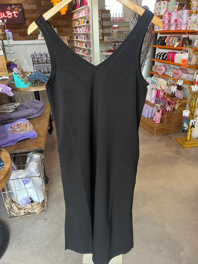 P. Cill Black V-Neck Midi Dress