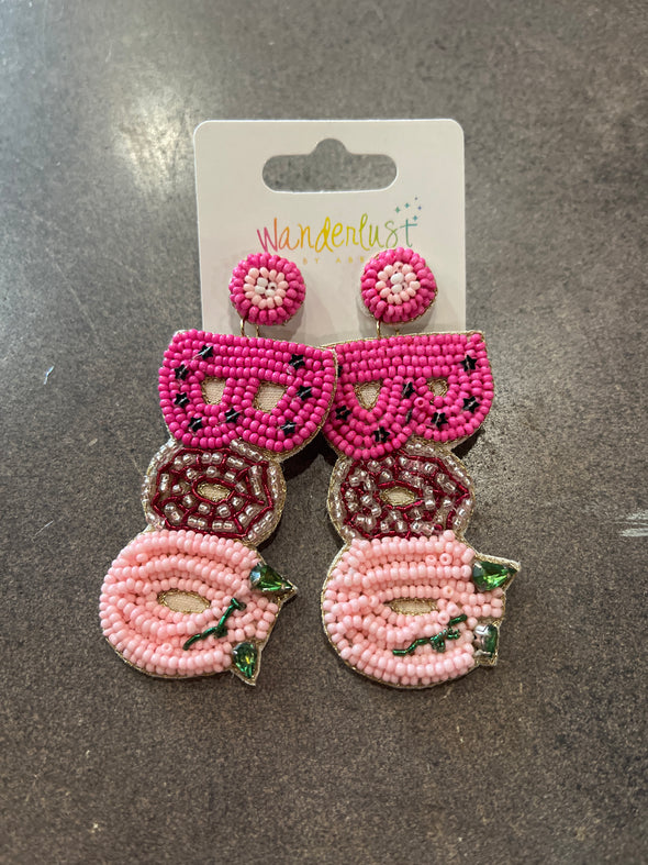 Pink Beaded Boo Earrings