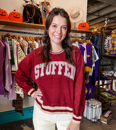 QOS Maroon & Ivory Rhinestone "Stuffed" Sweatshirt