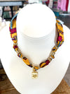 Scarf Necklace with Gold Tiger Pendant