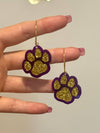 Louie Love Purple Glitter Gold Football Sports Paw Hoop Earrings