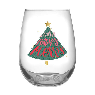 Slant Jolly Happy Merry Wine Glass