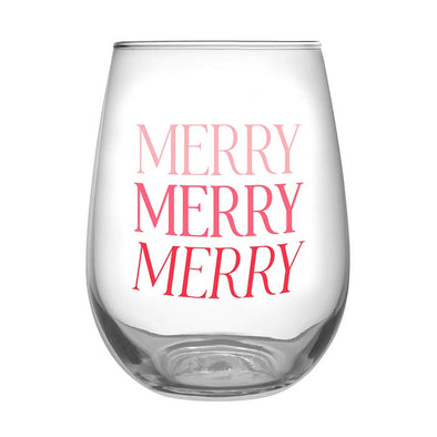 Slant Merry Merry Merry Stemless Wine Glass