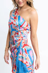 Karlie Abstract One Shoulder Dress w/Fringe