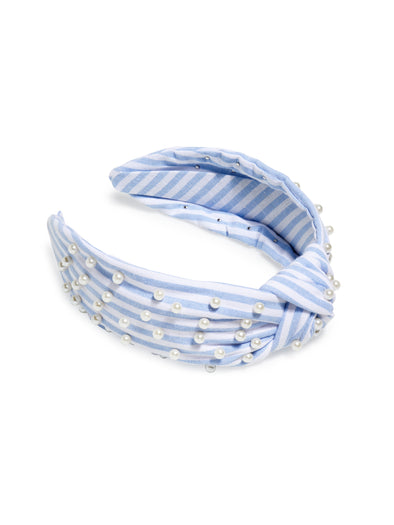 Shiraleah Blue Pearls and Stripes Knotted Headband