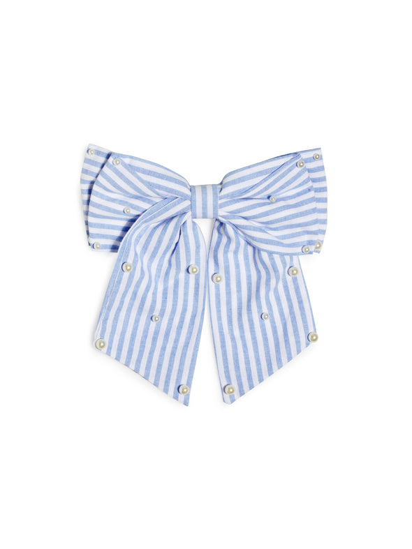 Shiraleah Blue Pearls and Stripes Bow Clip