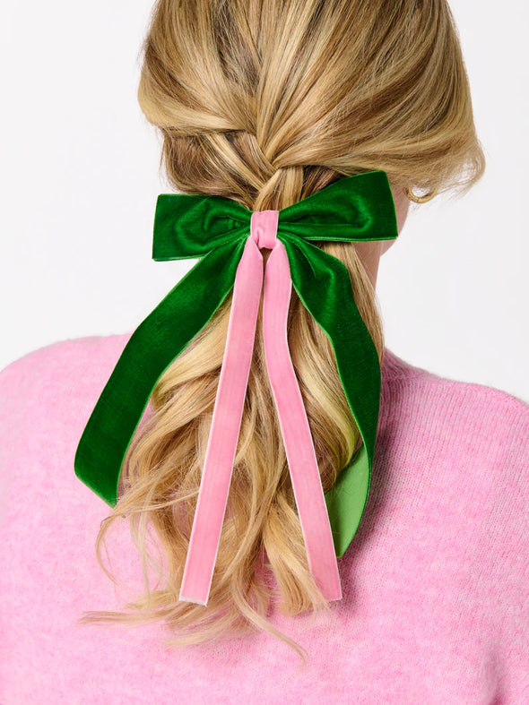 Shiraleah Green Two-Tone Velvet Bow Clip