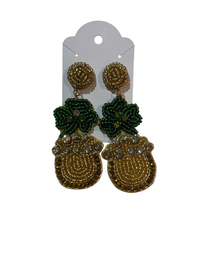 Clover Pot of Gold Beaded Earrings