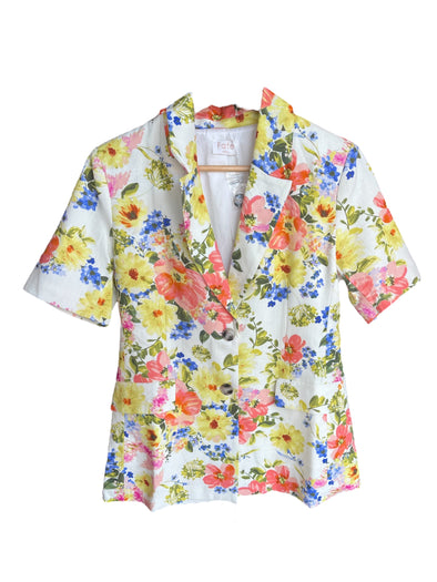 Fate by LFD Floral Linen Short Sleeve Blazer