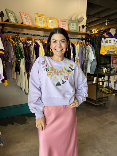 QOS Licensed Lavender Wicked Charm Necklace Sweatshirt