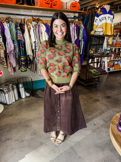 THML Short Sleeve Leopard Print Knit Top