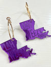 Louie Love Mirror Purple Acrylic Louisiana State Hoop Earrings