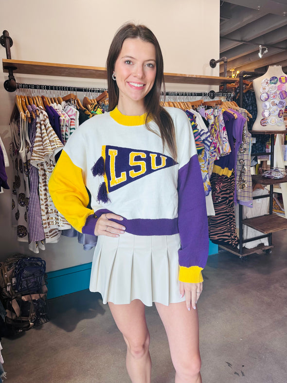 QOS Licensed LSU pennant Sweater