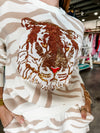 QOS White & Tan Tiger Face Sweater