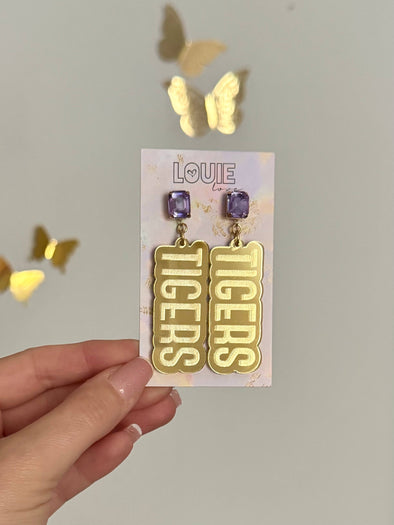 Louie Love Gold Acrylic Louisiana State GameDay LSU Tigers Earrings