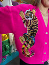 QOS Neon Pink Multi Rainbow Tiger Cardigan