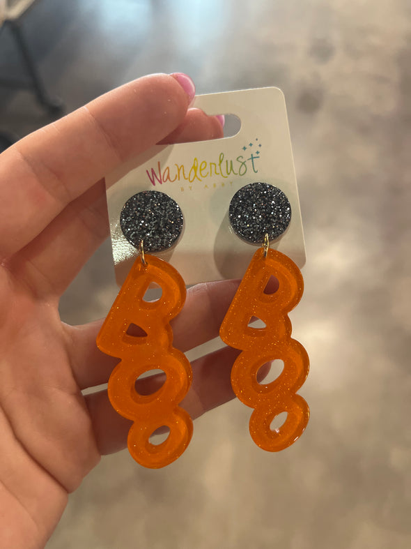 Arcylic Orange Boo Earrings