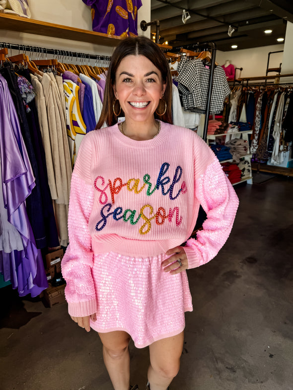 QOS Pink "Sparkle Season Bright" Sweater