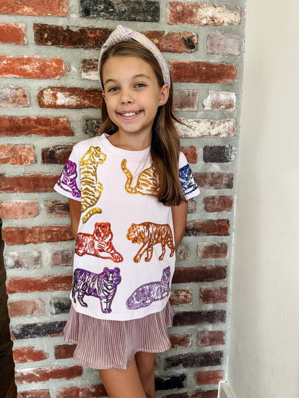 QOS Kids Lavender & Rainbow Tiger Tee