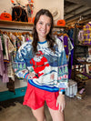 QOS White & Blue Vintage Skiing Santa Sweatshirt