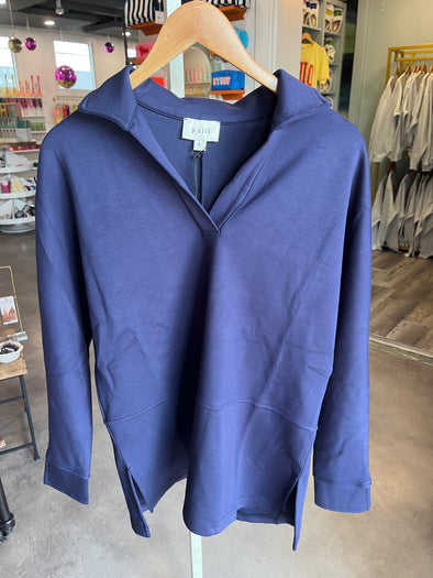 P. Cill Navy Collared Long Sleeve Top
