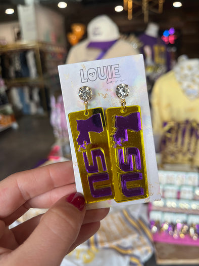 Louie Love Gold Acrylic Louisiana State Earrings