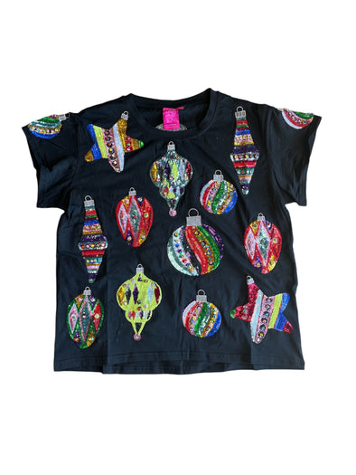 QOS Black Multi Color Ornaments Tee