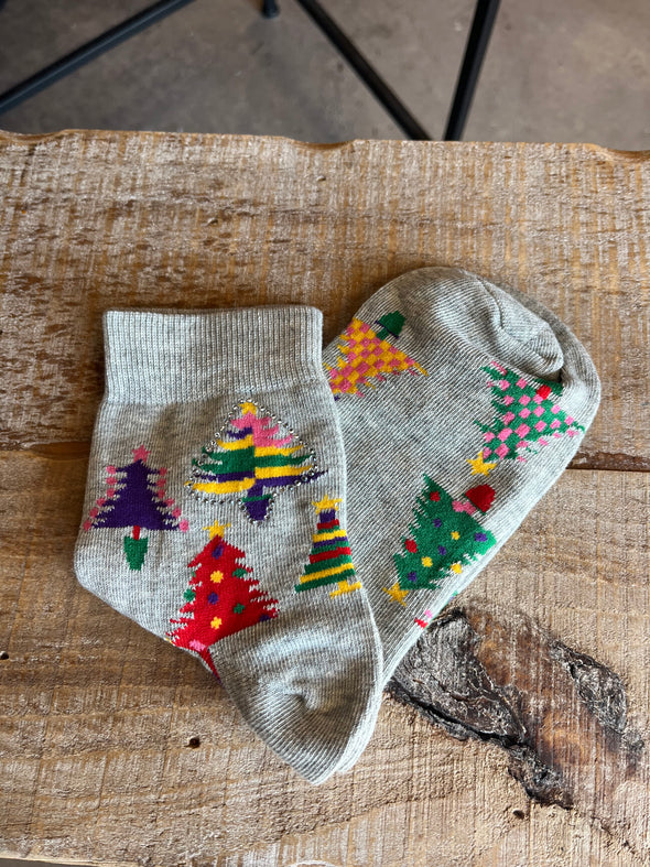 QOS Grey Colorblock Tree Socks